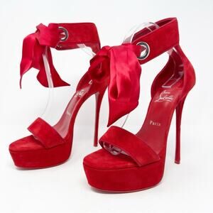 Christian Louboutin Torrida Alta 150 Red Suede Platform Sandal Heels Size 40.5